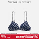 維多利亞的秘密 Logo字母肩帶3/4罩杯聚攏文胸胸罩光面無(wú)痕女士?jì)纫?67O0藍白斑馬紋-無(wú)鋼圈 11221457 75B （34B）