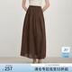 范思藍(lán)恩立體塔克線高腰顯瘦傘裙女2025夏新款A(yù)字大擺半身裙2738 咖啡色 M