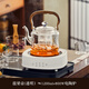 青蘋果煮茶壺煮茶器新款加厚玻璃燒水泡茶專用電陶爐圍爐煮茶套裝 透明提梁壺+800W白色電陶爐