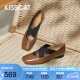KISSCAT[明星同款]接吻猫女鞋如意芭蕾鞋2024新款玛丽珍鞋时尚通勤单鞋女 土棕驼色/黑色 38