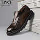 TYKT商務(wù)休閑大頭皮鞋男【頭層牛皮】潮百搭圓頭拉鏈軟皮單鞋男TD2255 咖啡色 39