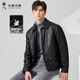 與狼共舞【鵝絨皮衣】25冬季明線(xiàn)設計保暖羽絨外套工裝皮衣男士羽絨衣服 黑色 M (170)