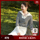歌莉婭女裝上衣毛針織衫時(shí)尚條紋翻領(lǐng)毛衣1CCC5J010 14S黑白間條 L