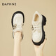 DAPHNE達芙妮厚底樂(lè )福鞋女新款女鞋秋冬加絨工作皮鞋冬款棉鞋 米色 跟高6.5cm 35 (225mm) 標準碼