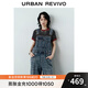 UR2025秋季新款女裝潮流做舊水洗貓須牛仔背帶褲UYV850122 藍(lán)色 25