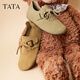 他她（TATA）七夕復(fù)古平底勃肯鞋女鞋休閑圓頭通勤單鞋秋新款CFZ01CM4 杏色 38