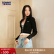 TOMMY JEANS【混紡】春秋季女裝美式復古刺繡翻領(lǐng)肌理感針織開(kāi)衫外套 【凈色翻領(lǐng)開(kāi)衫】-黑色BDS S （推薦：100-110斤）