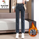 啄木鳥(niǎo)煙管褲直筒牛仔褲女九分高腰彈力秋冬加絨長(cháng)褲子新款百搭顯瘦寬松 長(cháng)/褲煙管褲【藍灰色】加/絨 M 【96-110斤】