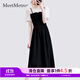 MeetMetro瑪依爾復古V領(lǐng)收腰連衣裙女2025夏裝氣質(zhì)文藝范假兩件裙 拼色【現貨閃電發(fā)】 S