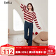 百圖betu女裝冬季新款毛衣時髦條紋溫暖毛絨長袖毛衫女2312T10 紅白條 S