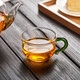 美斯尼 茶杯品茗杯小茶杯雙層玻璃杯子功夫茶杯茶具主人杯茶碗泡茶杯 130ml綠柄杯