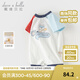 戴維貝拉（DAVE＆BELLA）嬰兒連體衣夏季薄款短袖新生兒衣服男寶寶爬服新款小童外出服 藍白條紋【現貨】 90cm （建議身高80-90cm）