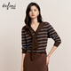 伊芙麗（eifini）伊芙麗假兩件設計感披肩條紋V領(lǐng)羊毛兩穿針織開(kāi)衫2025秋季新款 咖啡 隨單贈送披肩 L 115-130斤