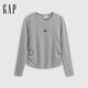 蓋璞Gap女裝2025秋季新款logo刺繡修身抽褶長袖T恤休閑上衣834688 淺灰色 S (160/84A) 亞洲尺碼