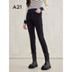 A21女裝黑色修身小腳牛仔褲2024冬季新款小個(gè)子長(cháng)褲微彈厚鉛筆褲 黑色 28
