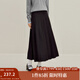 茵曼（INMAN）2025秋冬女裝新款通勤百褶半身裙高腰A字中長(cháng)裙 黑色 L
