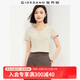 佐丹奴短袖T恤女彈力坑條針織V領(lǐng)紐扣上衣修身氣質(zhì)小衫女13325342 19甘草卡其 L