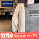 恰凡（QIAFAN）休閑褲女卡其色工裝時(shí)尚闊腿褲春秋小個(gè)子寬松垂感卷邊九分直筒褲 卡其 XS