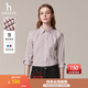 哈吉斯（HAZZYS）女裝 秋季女士襯衣條紋通勤長(zhǎng)袖休閑襯衫女ASCSK1CCX07 酒紅色WN L (165/88A 40)
