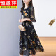 恒源祥年輕女士設計感高端雙縐真絲連衣裙女士輕奢碎花桑蠶絲高檔連衣裙 母親節禮物-黑【高品質(zhì) 】 XL