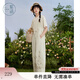紫涵（ZIHAN）紫涵直筒闊腿背帶褲女夏季森系田園風(fēng)刺繡寬松高腰連體褲 米金 M