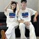 一寸相思情侶裝夏季短袖t恤男套裝新款潮流寬松一男一女學(xué)生百搭高中班服 女白+男白 女M+男L