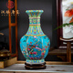 漢臻唐璽  HONZONTX景德鎮(zhèn)陶瓷器花瓶擺件仿乾隆復(fù)古琺瑯彩擺件工藝品博古架花瓶陶瓷 天藍(lán)色小號六方瓶+送木底座