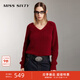 MISS SIXTY羊毛針織衫女氣質(zhì)V領(lǐng)毛衣寬松短款上衣顯瘦百搭松弛感 暗紅 XS
