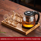 天喜（TIANXI）玻璃茶壺泡茶壺耐熱大容量耐高溫加厚茶具泡茶器茶水分離壺沖茶器 2000ml+6只杯+杯架+提手茶盤(pán)