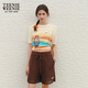 Teenie Weenie小熊女裝度假風(fēng)短袖針織衫寬松毛衣時(shí)髦上衣 卡其色 M 165