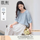 香影中袖襯衫女圓領(lǐng)2025夏裝新款慵懶泡泡袖氣質(zhì)淑女寬松藍(lán)色上衣 藍(lán)色 M 160/84A/95-110斤