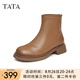 他她（TATA）冬商場同款時尚休閑圓頭方跟中厚底短靴工裝靴女新款WRZ05DD3 棕色 36