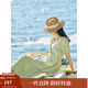 茵曼（INMAN）七七同款連衣裙2025夏女裝新款田園純棉提花方領(lǐng)A字泡泡袖蛋糕裙 淡綠色 74.6%粘纖 25.4%棉  L