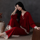 熹紅紅色睡衣女士春秋冬季純棉2026新款新中式本命年結婚新婚套裝 【禮盒包裝】 S1805女單 XL