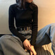 韓秀純秋冬上衣2023新款韓版修身內(nèi)搭高領(lǐng)長袖打底衫薄款毛衣針織衫女潮 黑色 M 建議95-110斤