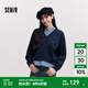 森馬（Semir）森柔棉|商場(chǎng)同款衛(wèi)衣女假兩件條紋春季2025新款翻領(lǐng)開叉衣服 紫藍(lán)80635 S 155/80A