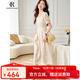 clotho Rennie品牌女裝法式短袖連衣裙女2025夏季新款韓版氣質(zhì)修身小個(gè)子方領(lǐng)裙 杏色 M