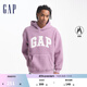 GAP男女裝刺繡字母logo仿羊羔絨連帽衛衣套頭衫609050 紫色 S (165/88A) 亞洲尺碼