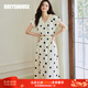 ROEYSHOUSE羅衣法式波點(diǎn)V領(lǐng)連衣裙夏季新款時(shí)尚OL大擺系帶緞面裙子10461 波點(diǎn) L