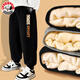 SNOOPY兒童加絨褲2024新款冬季加厚一體絨棉褲保暖男童褲子秋冬款 【羊胎絨】三只努比黑褲 140