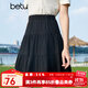 百圖betu女裝秋季新款半身裙高腰減齡少女感顯瘦百褶裙女2307T51 黑色 L