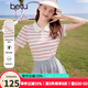 百圖betu女裝2025夏季新款T恤段染紗色織坑條條紋短袖t恤女2504T16 粉條紋 L
