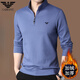 法萊阿瑪尼高端品牌長(cháng)袖T恤男士純棉秋冬季立領(lǐng)打底polo衫加絨加厚衛衣男裝 藍色加絨加  厚款 XL 175建議135-150斤