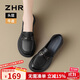 ZHR頭層牛皮樂(lè )福鞋女復古金屬扣粗跟單鞋女圓頭皮鞋女 KL02 黑色 38 
