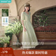 茵曼（INMAN）法式薄荷曼波連衣裙2024夏女裝新品V領(lǐng)燈籠袖抽繩 水沫綠 S