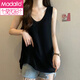 莫代爾2025夏季新款吊帶背心女寬松遮肚大碼胖妹妹外穿內搭無(wú)袖打底上衣 黑色 2XL 碼[140-160斤]
