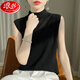 浪莎（LangSha）2024夏季新款打底衫女半高領(lǐng)無(wú)袖背心吊帶寬松內搭短袖針織衫短款 黑色 L