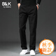 班尼路S&K系列純棉休閑褲男士秋季新款寬松直筒加絨加厚男褲長(cháng)褲子男款 6602黑色常規 33