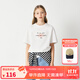 ELLE KIDS童裝 法式狗狗繡花短袖T恤女童春季新款經(jīng)典圓領(lǐng)串珠上衣 白色 165 （M）