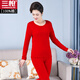 三槍紅色本命馬年中老年純棉內衣套裝男女秋衣秋褲打底保暖新年送禮 吉慶紅-圓領(lǐng)女士套裝（贈禮袋） 2XL